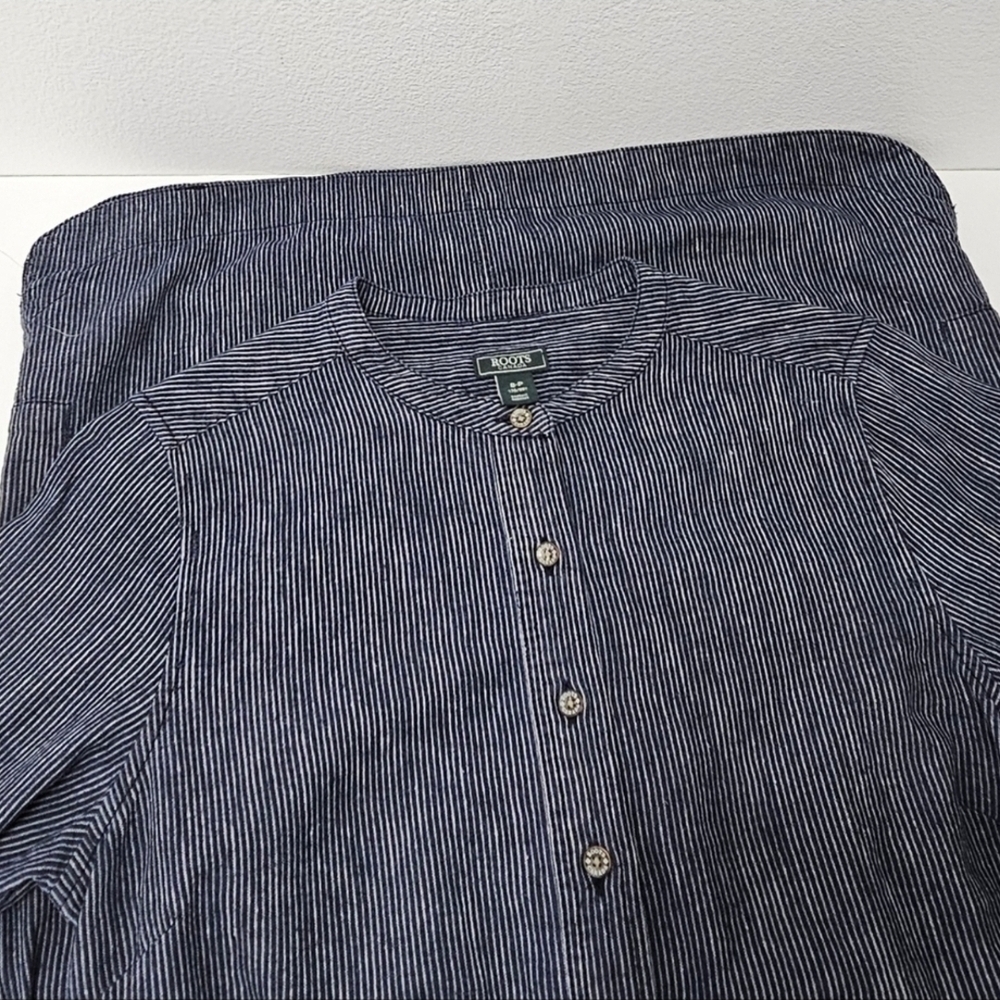 🇨🇦 Roots Navy Blue Stripe Hemp Shirt Dress - Picture 14 of 16